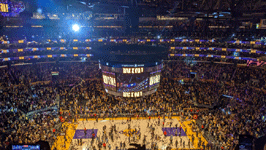 Streamers fall from the rafters at Crypto.com Arena to celebrate the Lakers' victory against the Grizzlies...on March 7, 2023.